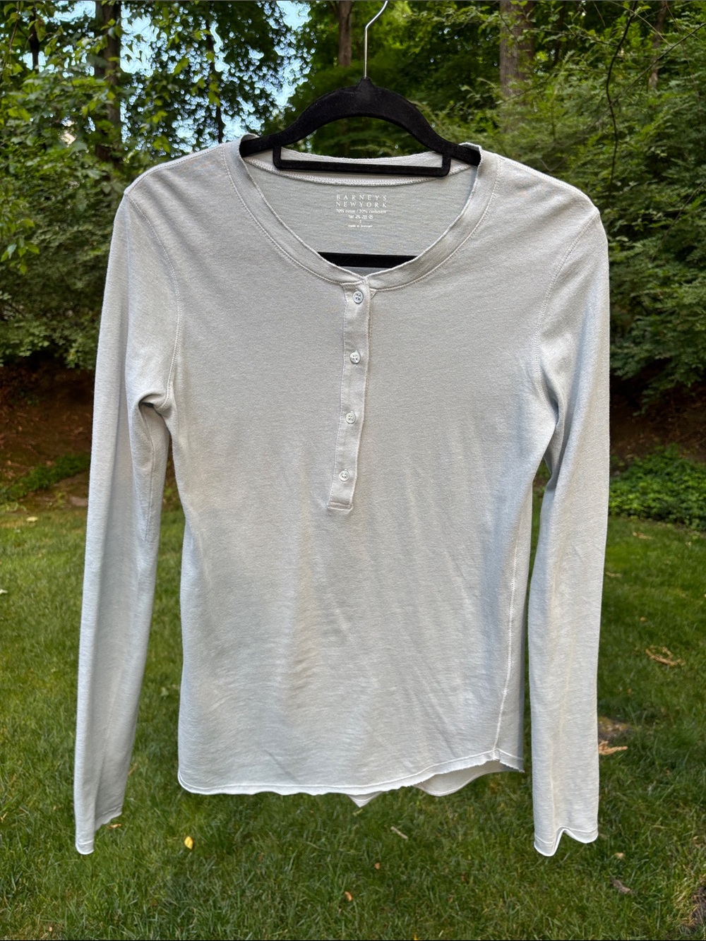 Barneys New York 70% cotton 30% cashmere Light blue:Gray Long-Sleeve Henley Top